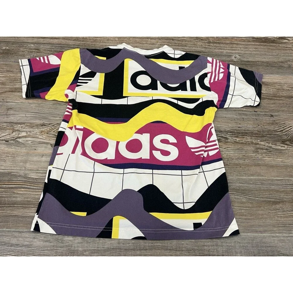Adidas Originals Mens MED T-Shirt Tee‎ Short Sleeve All Over Print Retro Trefoil